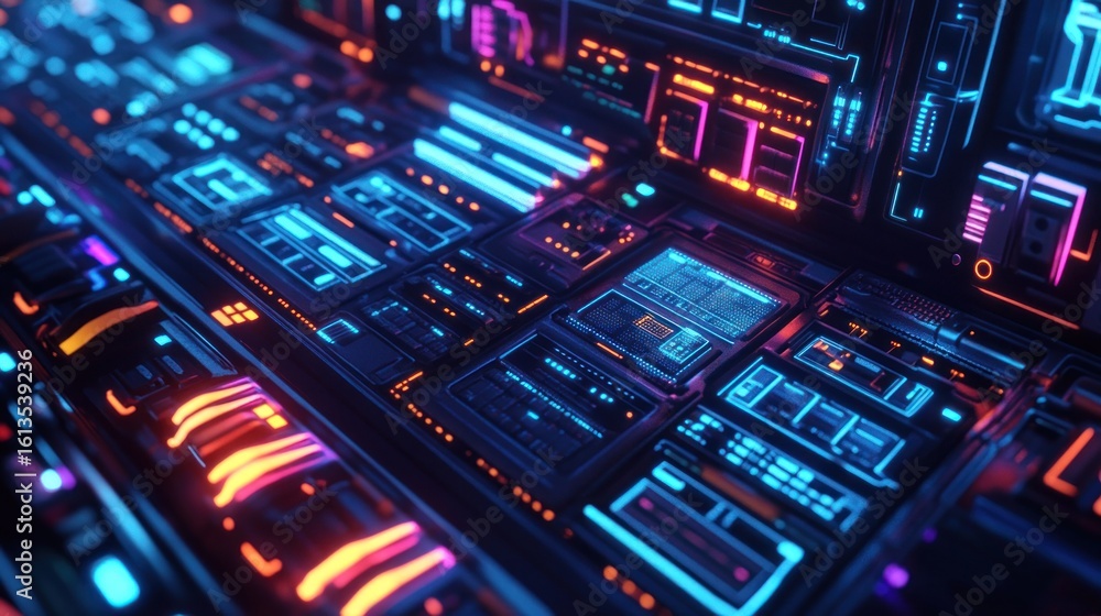 Neon futuristic technology panels Neon futuristic technology panels