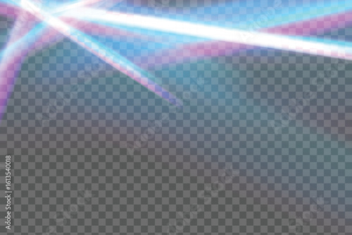 Rainbow light rays, lens flare, reflection effect from crystal, glass or gem. Vector realistic illustration set of light leak effect with spectrum glare, prism refraction, lens flare
