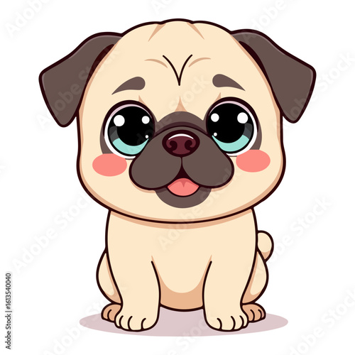 Simple Full body Cute Pug Dog Sitting and Smiling