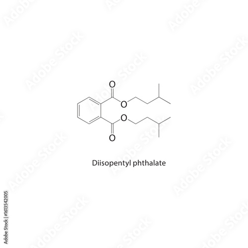 Diisopentyl phthalate skeletal structure. Phthalate Ester compound schematic illustration. Simple diagram, chemical formula.