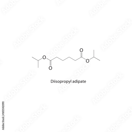 Diisopropyl adipate skeletal structure. Adipate Ester compound schematic illustration. Simple diagram, chemical formula.