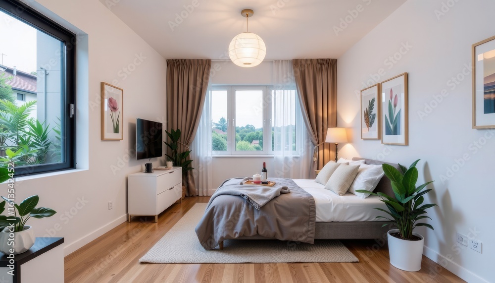 Fototapeta premium a professional smart home setup with integrated voice controlled lighting systems, featuring ultra compact micro apartment efficiency, used for startup pitch decks in smart living sectors.