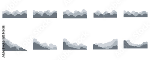 Set of gradient black cloud pattern with smooth bottom border