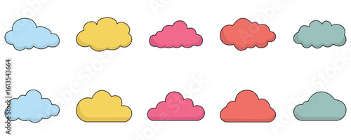 Set of colorful cloud vector, cloud computing icons