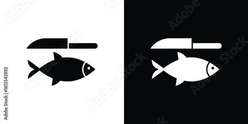 Fish and a knife icon or logo isolated sign symbol vector illustration Collection