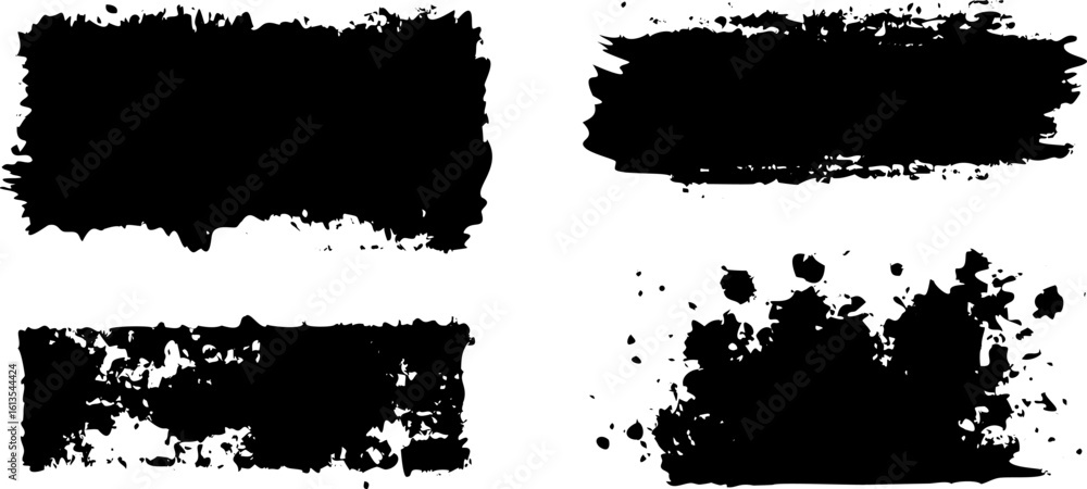 Fototapeta premium Black Brush Stroke Effects, Grunge Textures, Abstract Strokes, Design Elements isolated on Transparent Background