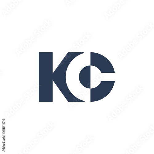 The image shows a logo design of a monogram with initial letters KC in dark color in simple flat style that looks clean and modern on a white background