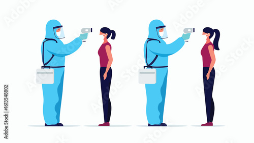 Vector illustration of a temperature check with a non-contact thermometer