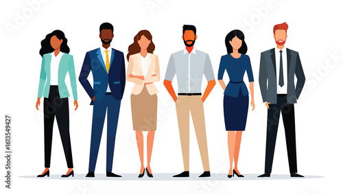 Vector illustration of a diverse team of business professionals standing together