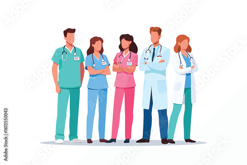 Group of doctors and nurses, professional medical staff team vector illustration