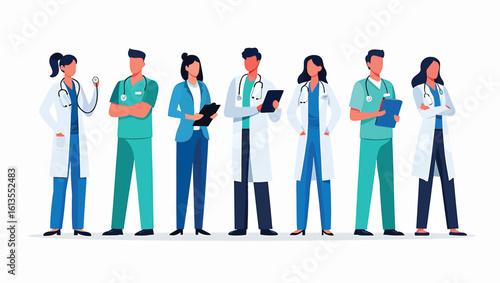 Group of healthcare professionals, doctors and nurses vector concept.