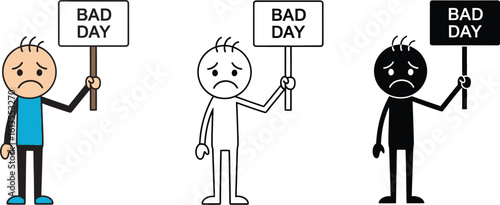 Illustration of stick figure with bad day sign for mental health and feeling down concept art