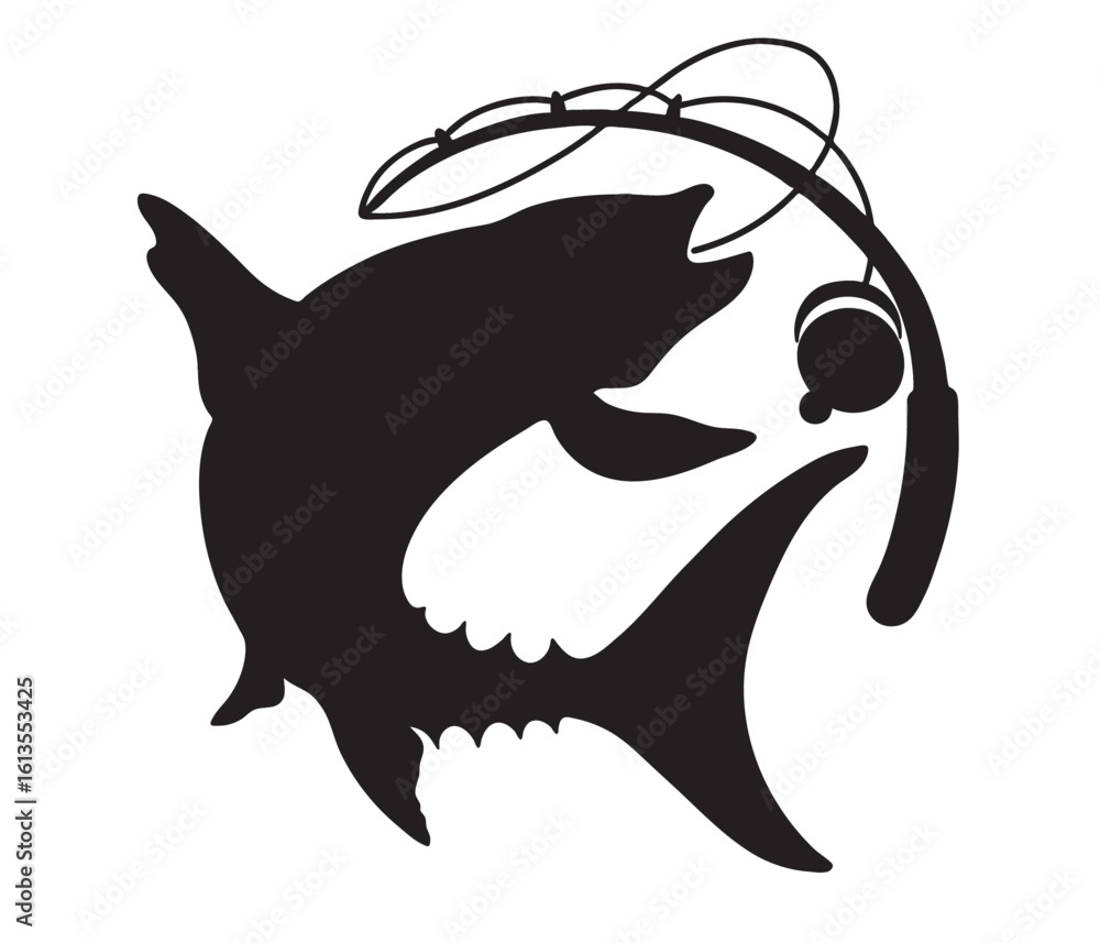 Naklejka premium Silhoutte fishing rod and fish