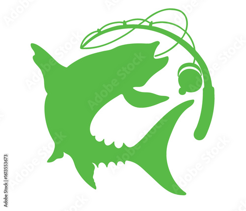 Green fishing rod and fish 