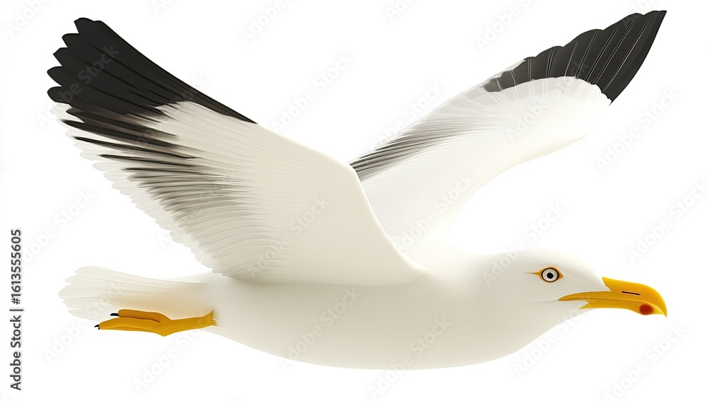 Fototapeta premium White seagull in flight against white background (1)