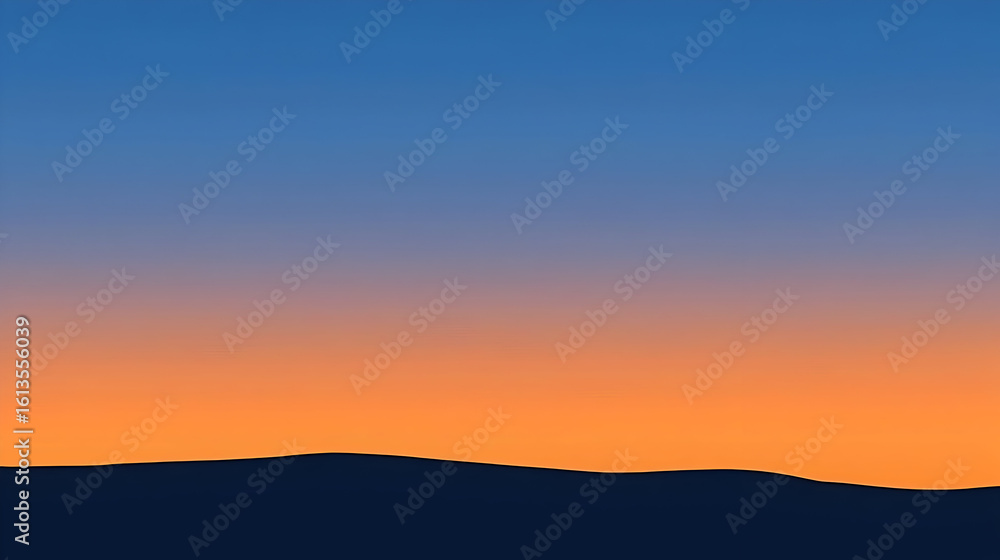 Fototapeta premium Sunset silhouettes mountain horizon. Soft transition of colors from vibrant orange to cool blue