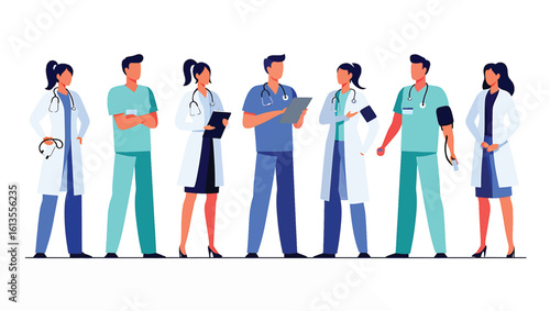 Professional medical team of doctors and nurses, hospital staff vector concept.