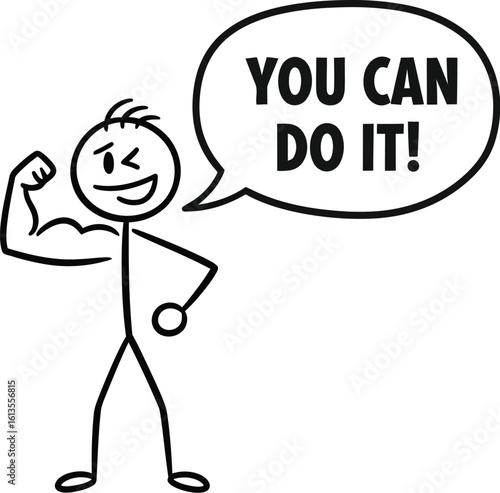 Stick figure motivation you can do it encouragement stickman drawing vector illustration art