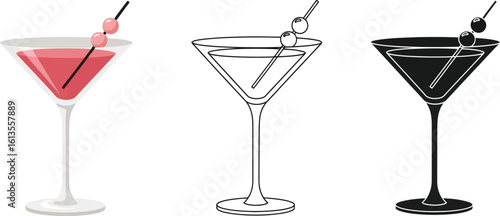 Vector martini cocktail illustration set, alcohol drink drawing for bar menu and party design