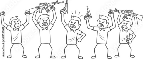 Angry mob with guns vector illustration for protest and riot concept drawing graphic design