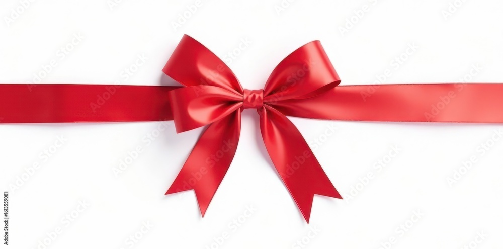 Classic red ribbon bow with long tails, isolated on white background , object, image Classic red ribbon bow with long tails, isolated on white background , object, image