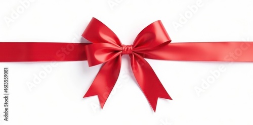 Classic red ribbon bow with long tails, isolated on white background , object, image