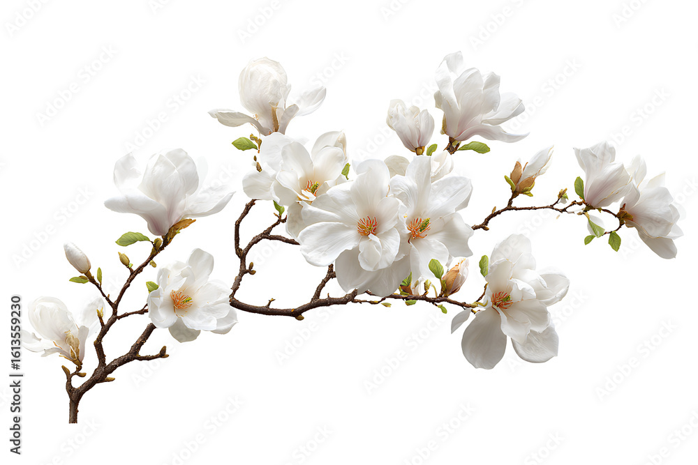 Obraz premium White magnolia flower branch with white flowers on a transparent background