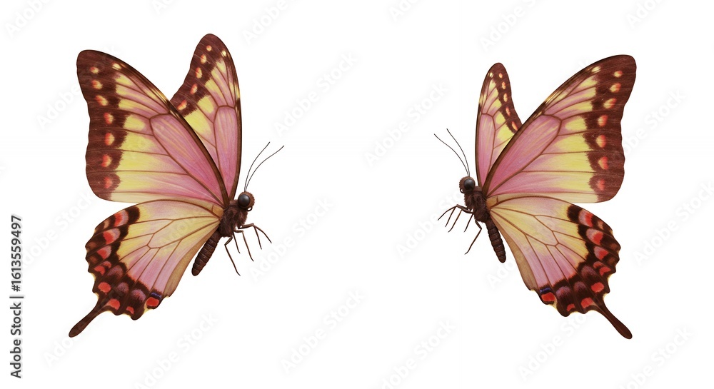 Naklejka premium Two beautiful pink and yellow butterflies