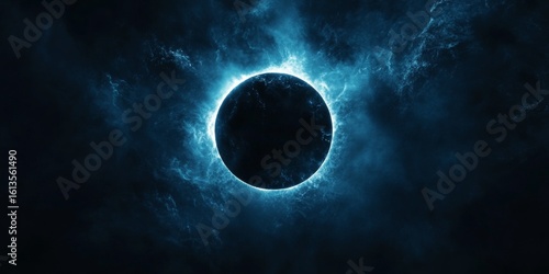 An abstract cosmic event with a blue and black hole.