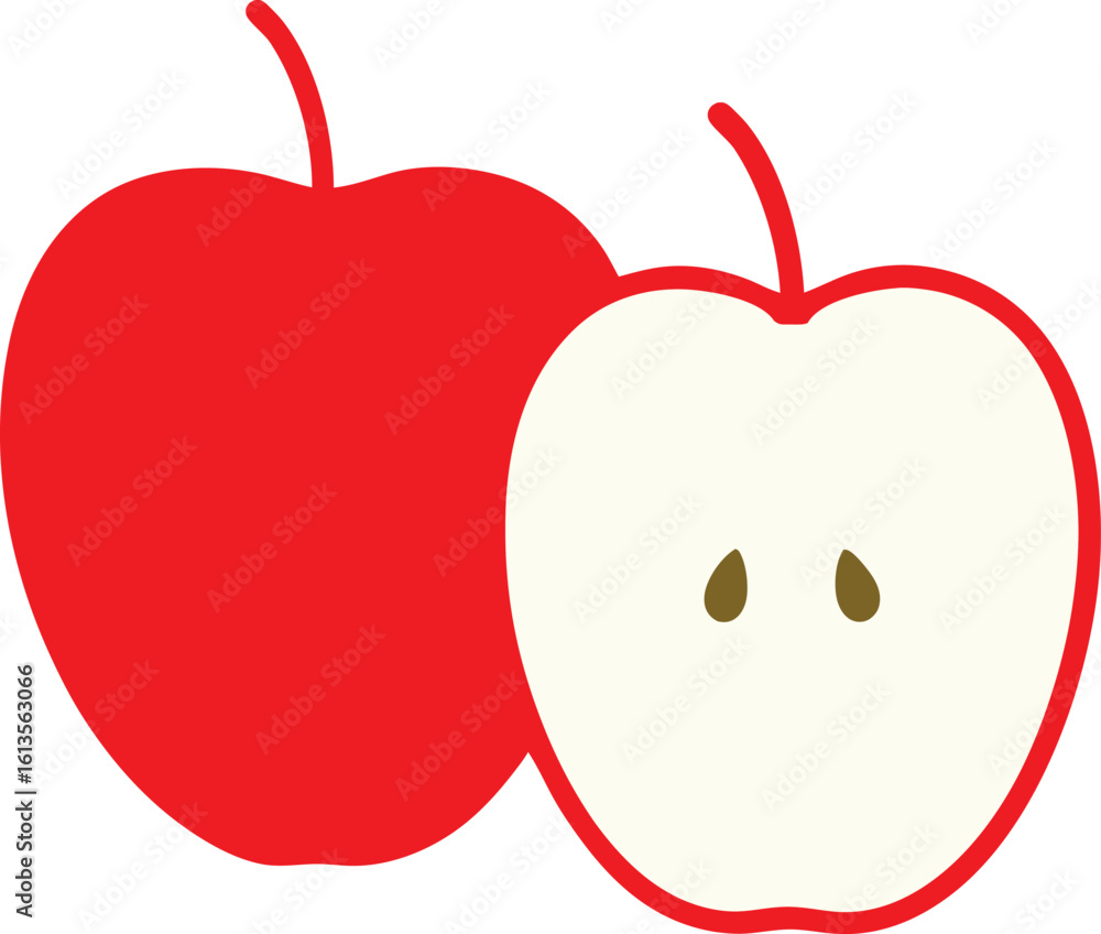 Fototapeta premium Red apple vector. Apple slices vector icon illustration. apple logo white background