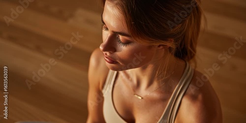 Peaceful woman meditating in seiza pose with eyes closed