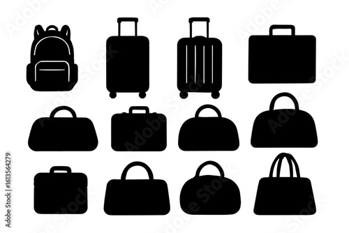 set of bags, school bag, hand bags, briefcase, fashion, traveling bags silhouette 