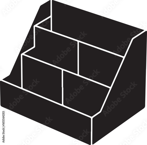 Black silhouette of a tiered desk organizer with multiple compartments