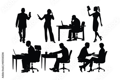 Office Workers Vector Silhouette Set - Professional Business People Illustrations
