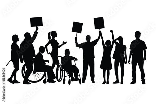 Protest & Social Movement Vector Silhouette Set - Diverse Crowd for Awareness Campaigns