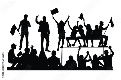 Football Supporters Crowd Vector Silhouette Set - Cheering Fans for Sports Posters