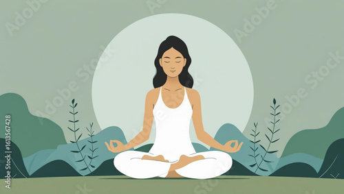 Woman Meditating in Lotus Pose Under a Full Moon in Nature