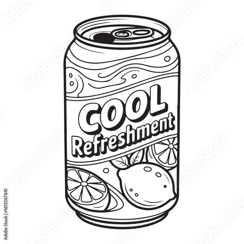 Illustration of a cool refreshment can with citrus fruits
