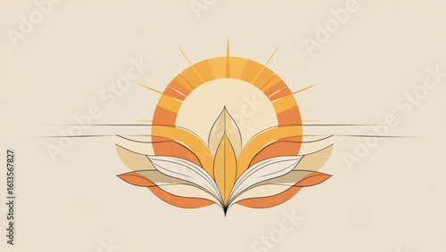 Elegant Lotus Flower and Sun on the Horizon - Spiritual Wellness Logo