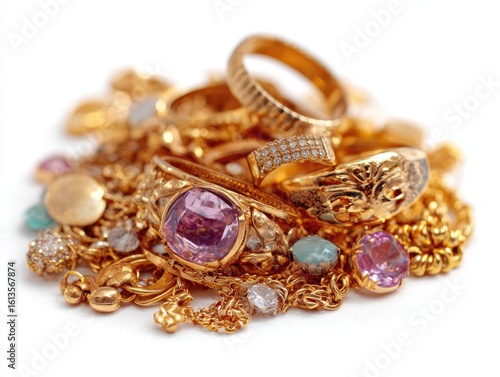 Gold and gemstone jewelry pile