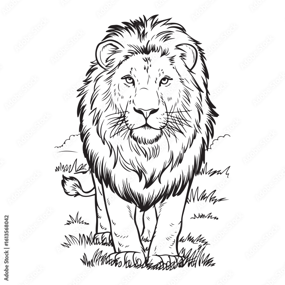 Obraz premium Detailed line drawing of a lion standing in the grass