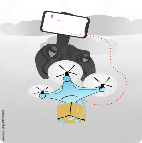 Unmanned Aircraft System (UAV) Quadcopter Drone Carrying Food Packages