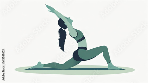 Woman in Low Lunge Pose (Anjaneyasana or Crescent Moon Pose) Yoga Asana