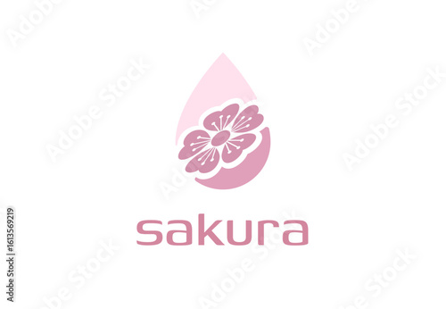 Elegant Sakura Cherry Blossom Water Drop Logo Design