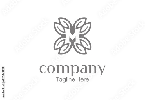 Modern M Initial Floral Organic Logo