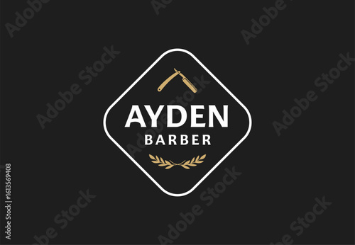 Classic Vintage Barbershop Razor Emblem Logo