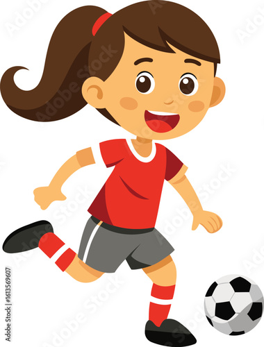 Cute and cartoon illustration of a girl playing soccer vector illustration, Use this vector is logo, kids item, clothing, sport club, Soccer and more, cartoon illustration of a girl playing soccer