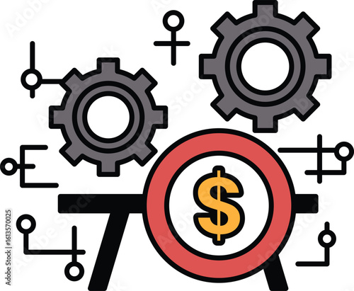 A graphic of a gear with a dollar sign in the middle