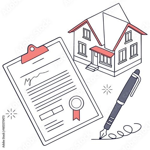 Real estate property assembling contract in line art
