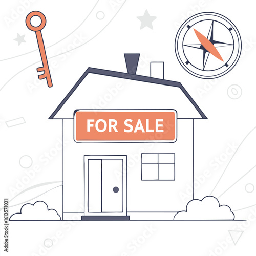Real estate property assembling for sale sign in flat design
